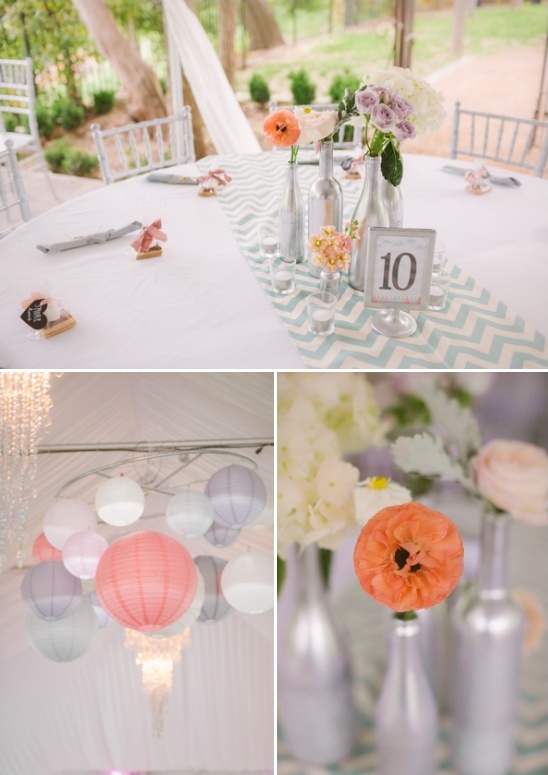 chevron table runners and paper lantern chandeliere