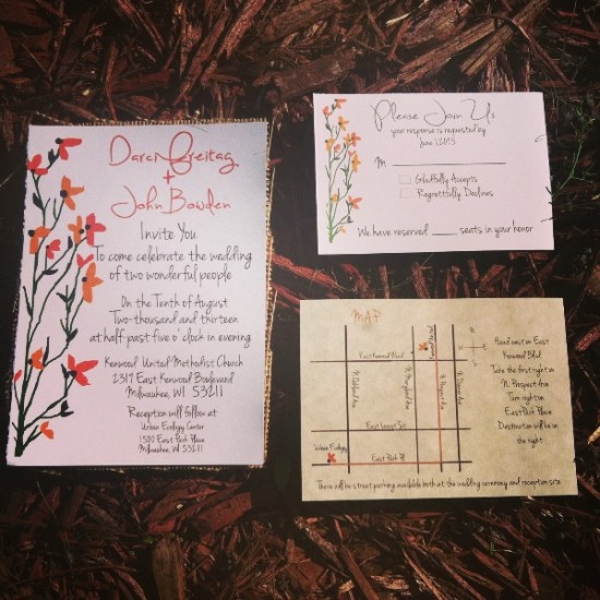 Daren and John's floral wedding invitation suite for 2013