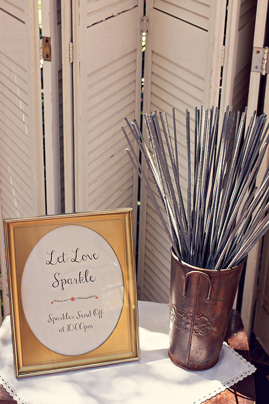 Rustic wedding sparkler send off sign and bucket decoration