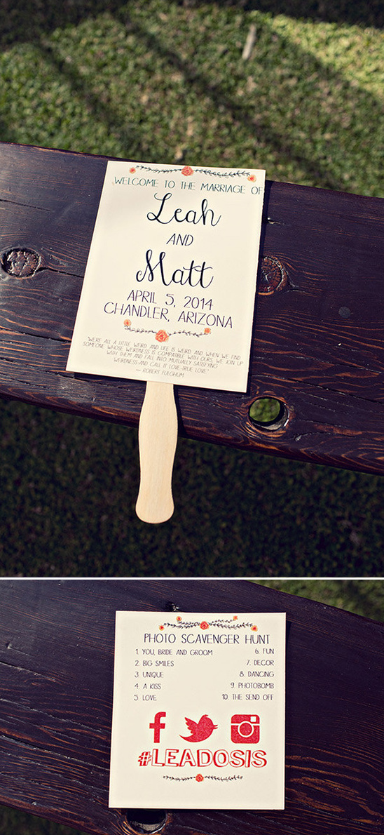 Wedding fan program Leah and Matt scavenger hunt Arizona