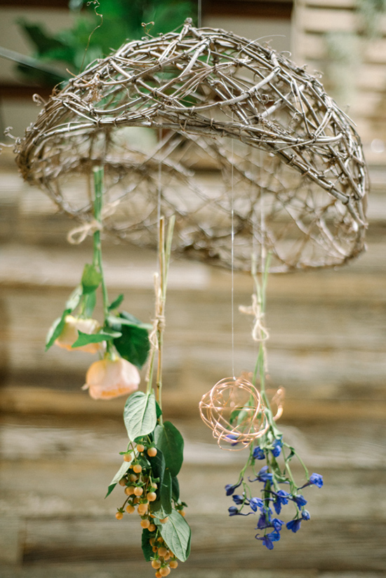 woven branches and floral chandelier