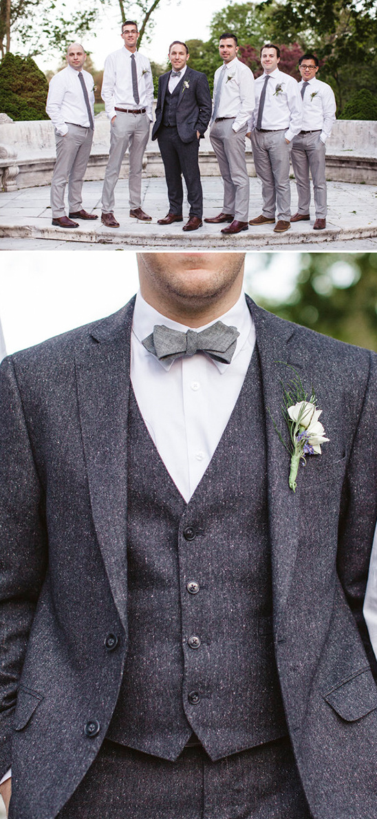 Groomsmen in gray suits and bowties wedding fashion