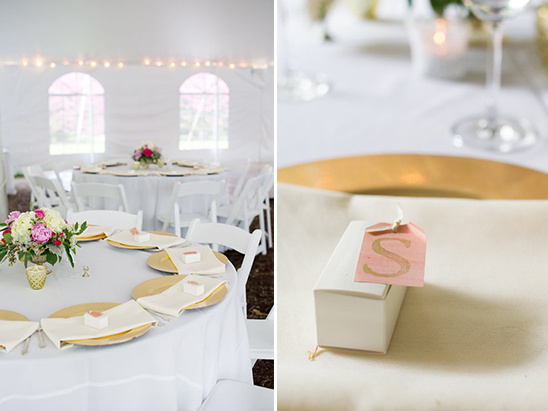 Elegant tent wedding with gold accents and place settings