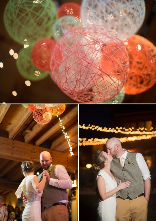 string lights and yarn ball decorations