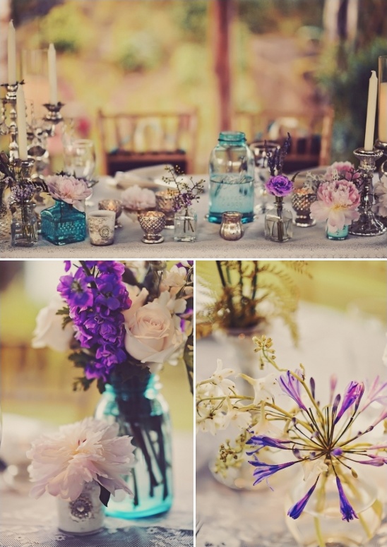 purple blue and silver table decor