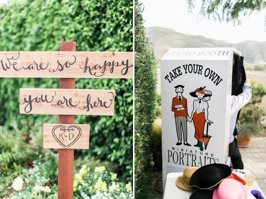 Wedding signs and a vintage-style photo booth portrait