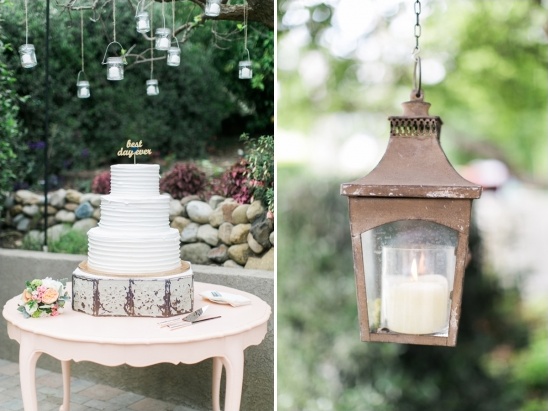 Wedding cake and lantern for romantic outdoor event