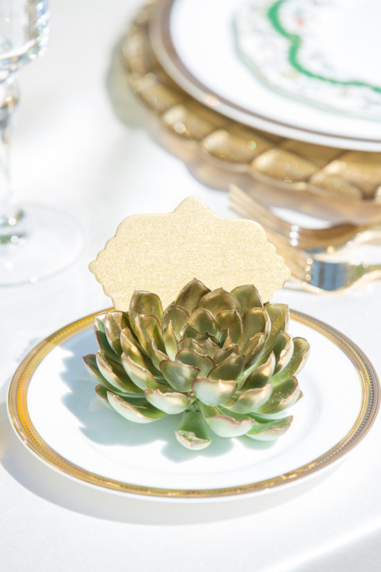 gold tipped succulent placecards