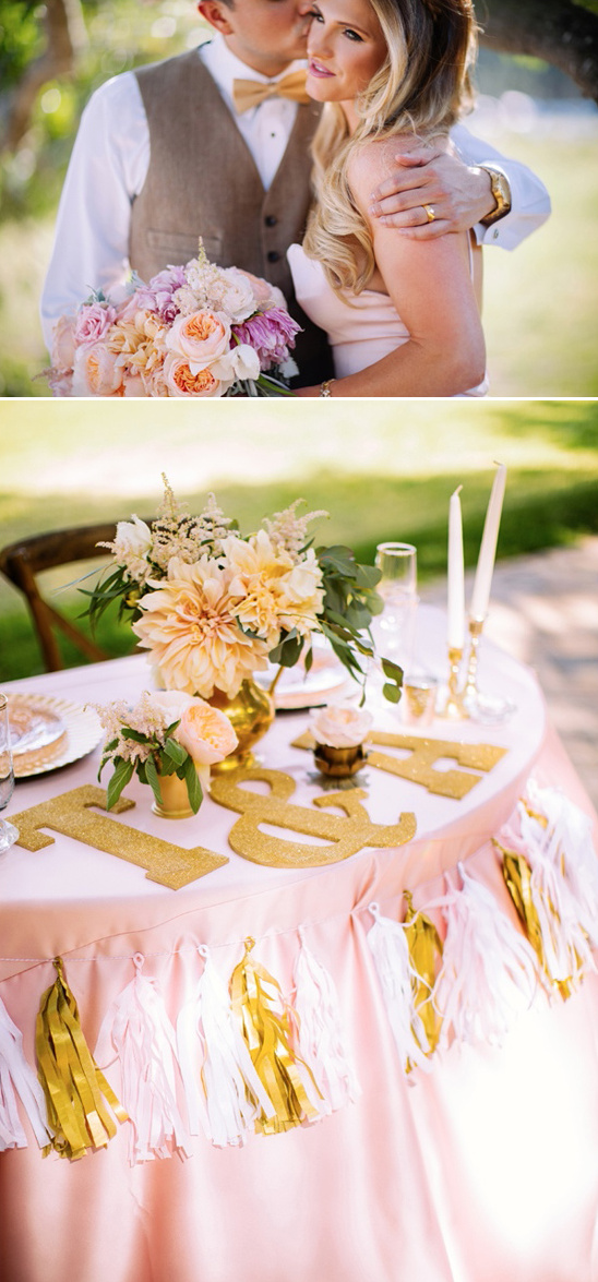 gold and pink sweetheart table
