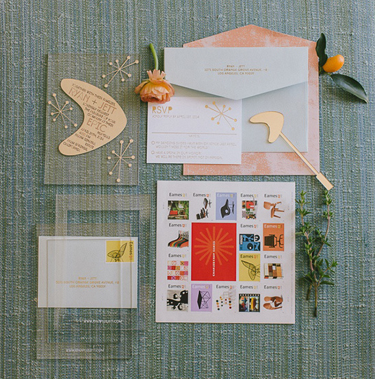 modern wedding stationery and stamps