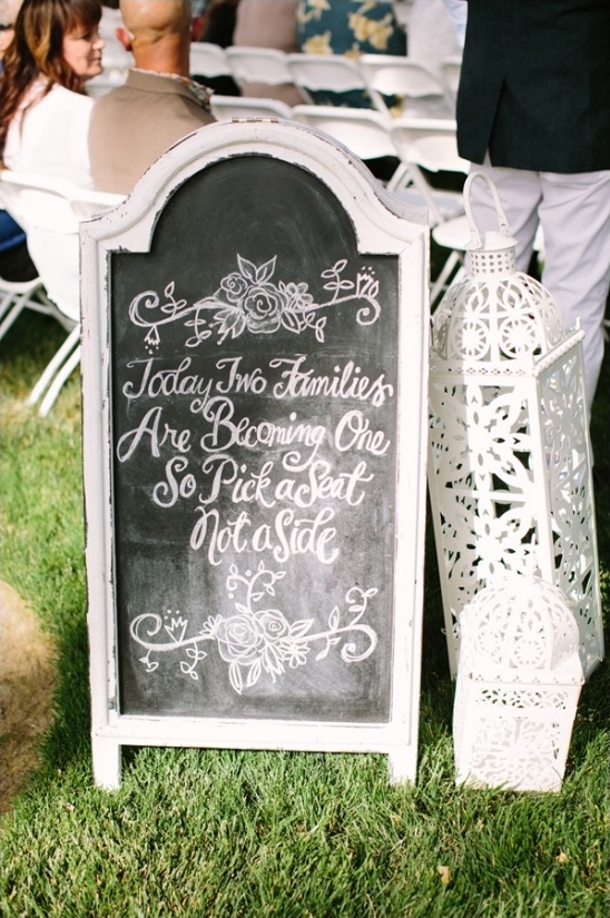Rustic wedding chalkboard sign pick a seat not a side