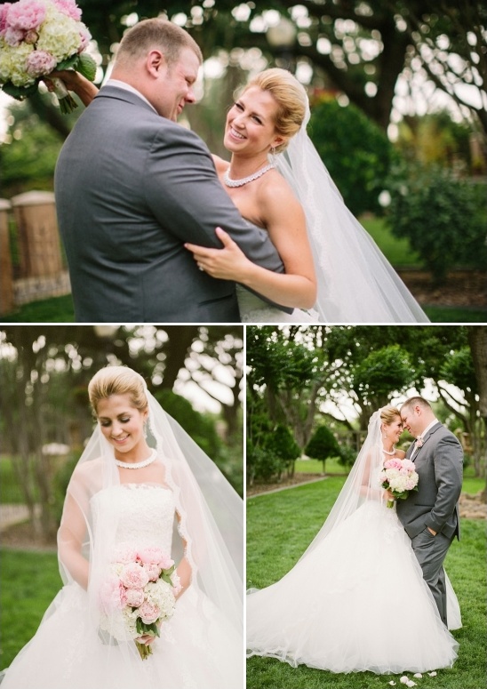 Happy bride and groom embrace at wedding celebration