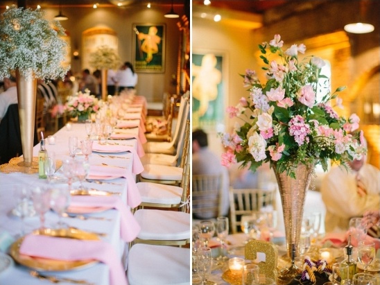 pink and gold reception decor