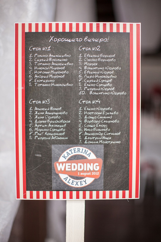 Wedding seating chart for Katerina and Alexey August 1 2012
