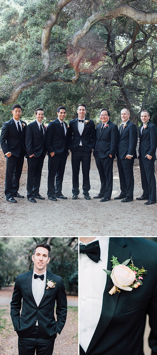 classic groomsmen attire with large bloom boutonnieres