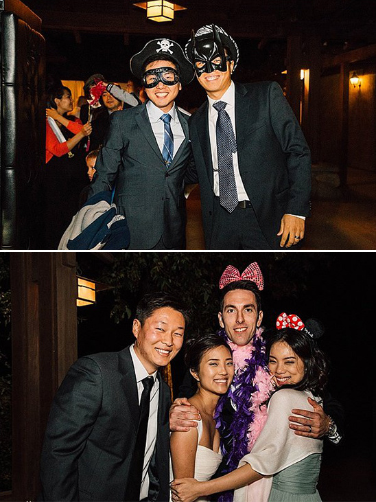 Two photos of people dressed in costumes at an event