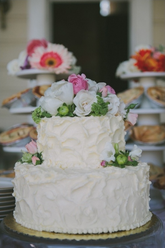 tasty looking floral topped wedding cake from Petaluma Pie Company