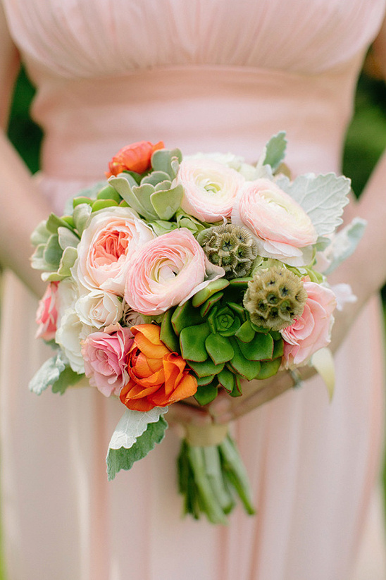 pink blooms and succulents bouquet