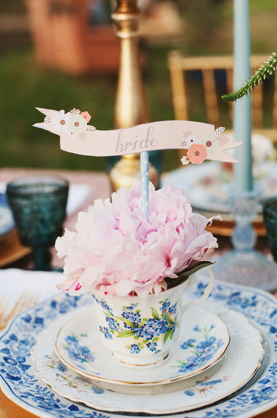bride placecard in a teacup