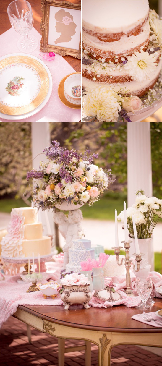 romantic pink and gold table decor
