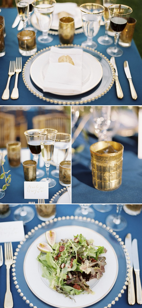 royal blue and gold reception tablescape