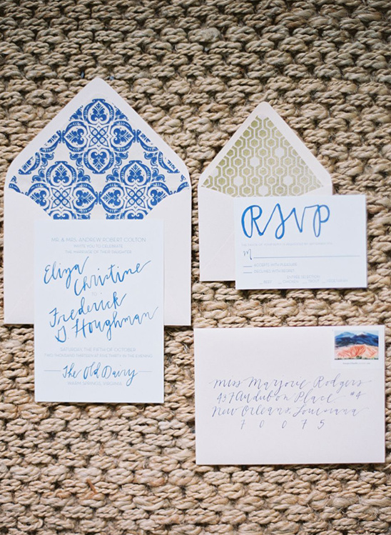 blue and gold wedding stationery