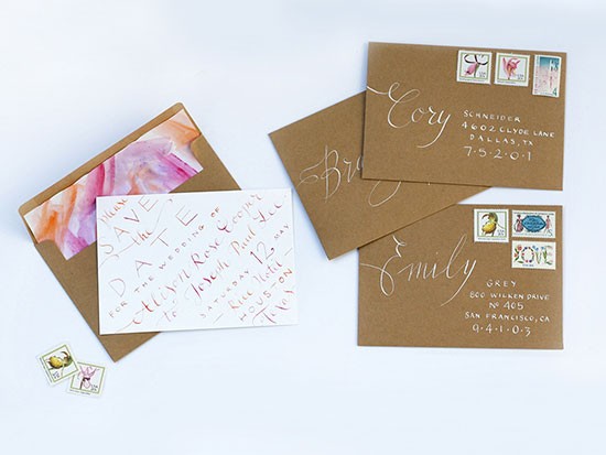 Elegant wedding invites and envelopes with calligraphy names