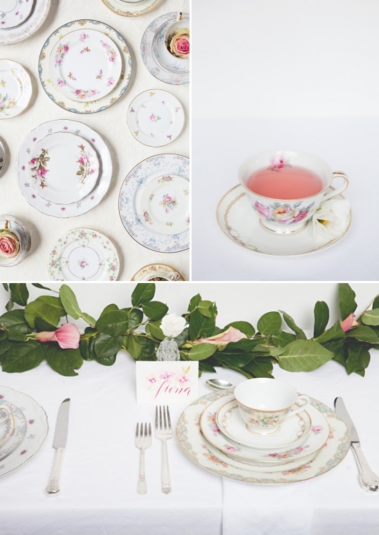 mix and matched china with pink tea