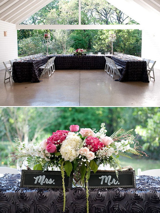 head table with chalkboard mr and mrs signs