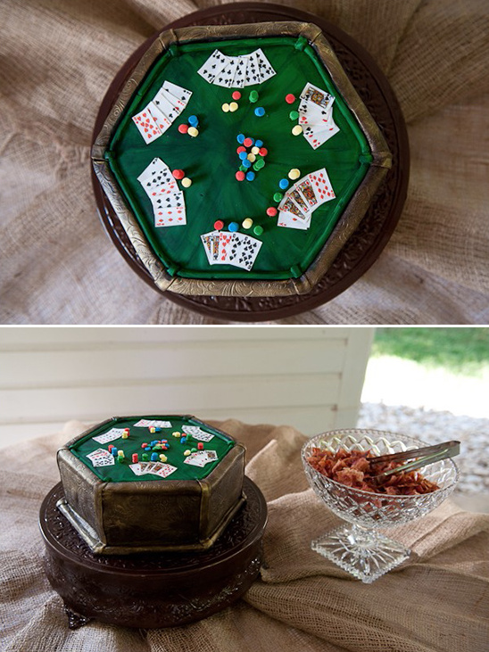 poker table grooms cake with bacon