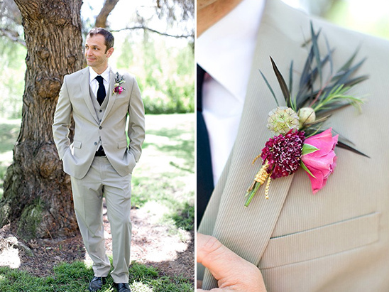 green and pink boutonniere