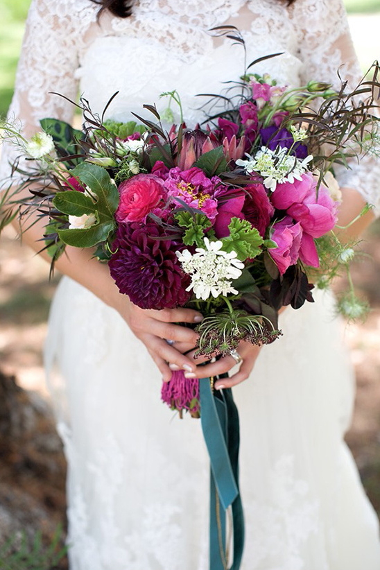 loose plum and pink wedding bouquet
