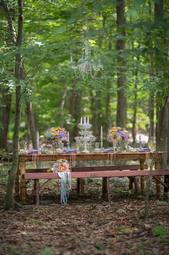 pastel forest wedding reception