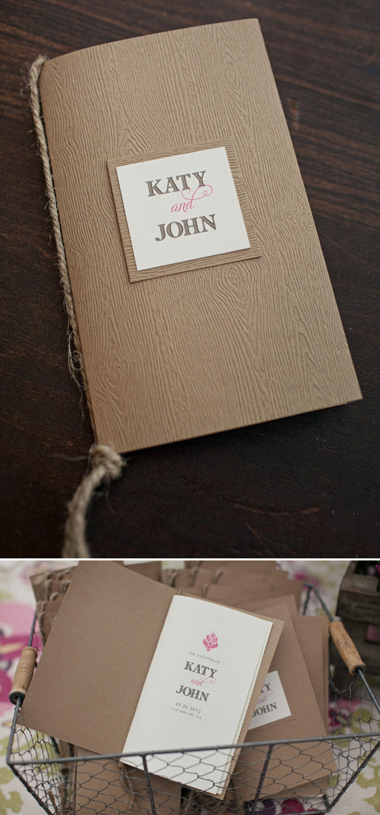wedding programs with a fun wood texture
