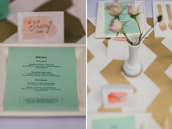 mint and peach place settings