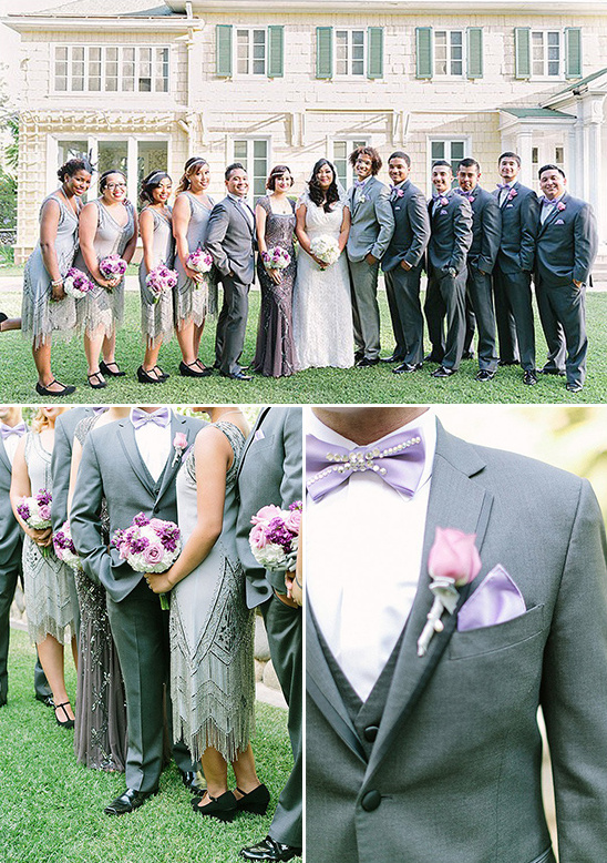 purple and grey groomsmen attire