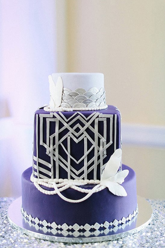purple white and silver gatsby cake