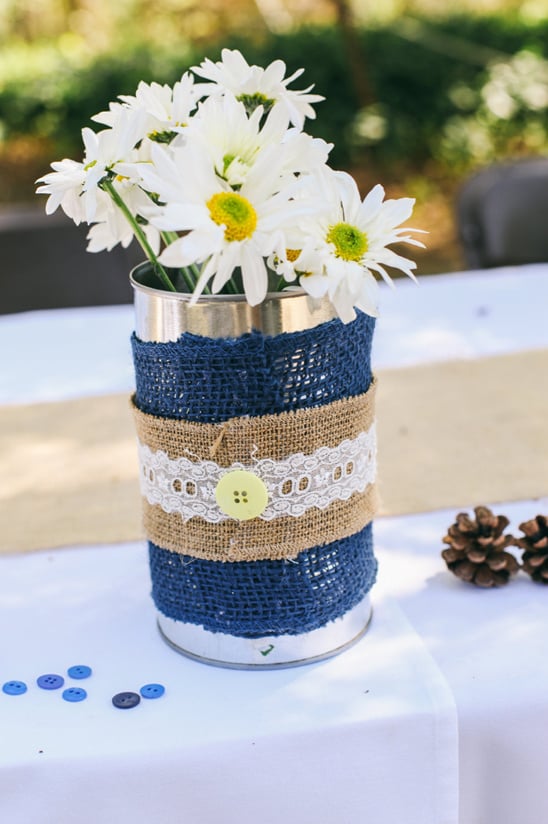 tin can wrapped burlap and lace