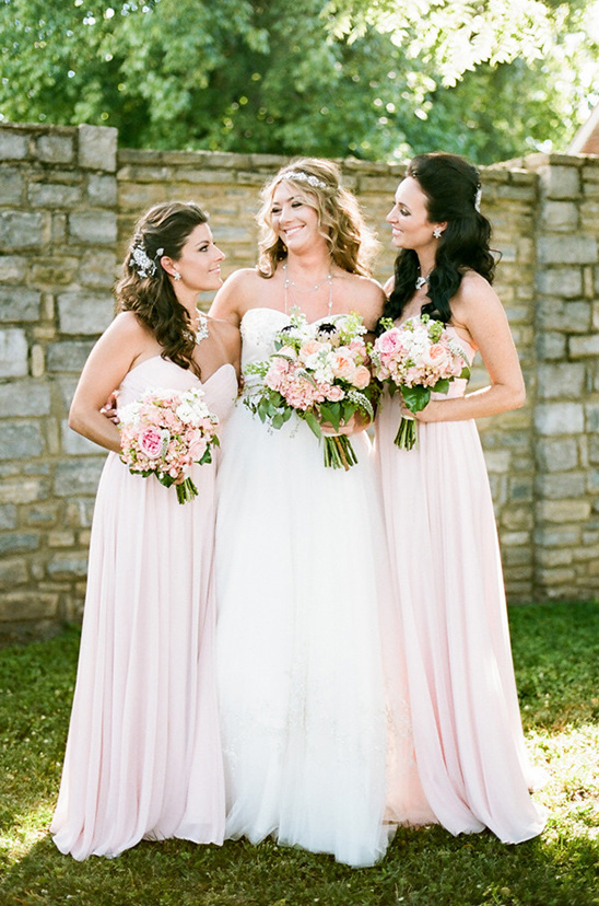 long pastel pink bridesmaids dresses