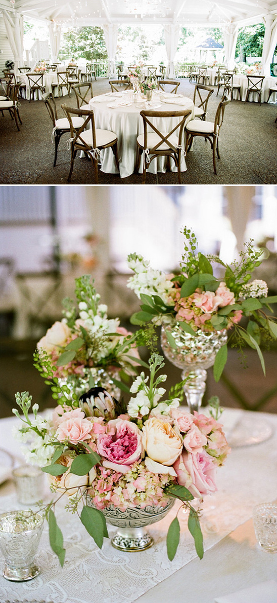 cream pink and peach floral centerpieces