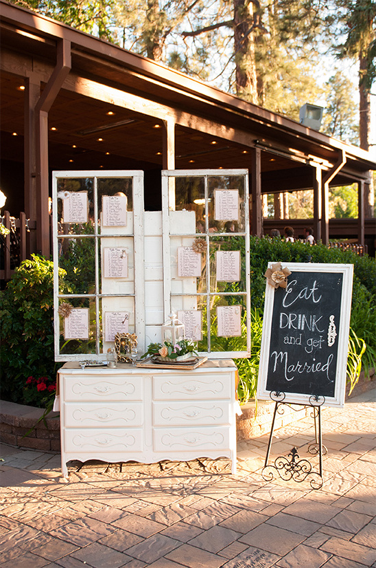 shabby chic reception entrance with window seating chart