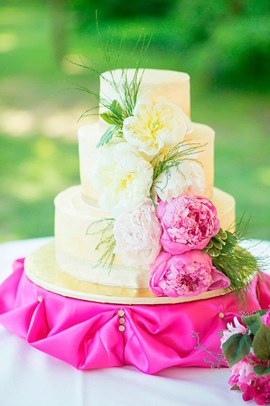 peony decorated wedding cake