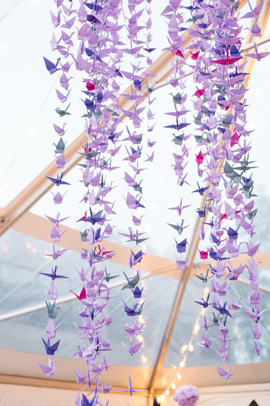 hanging purple paper cranes