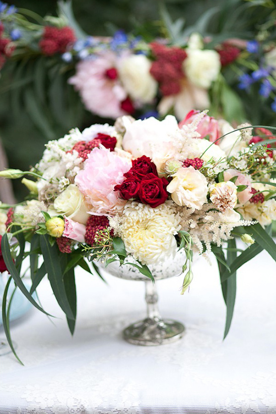 red pink and white floral centerpiece
