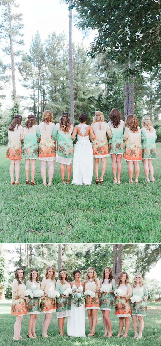mint and peach boho bridal party