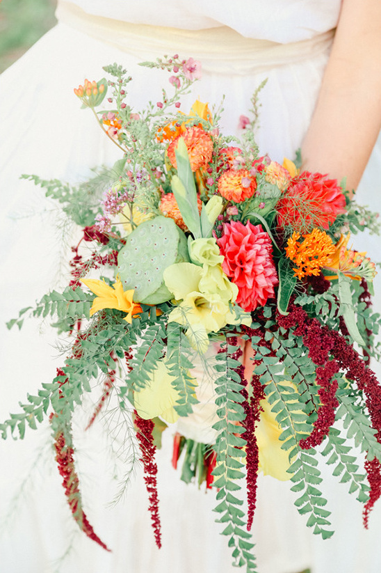 Vibrant summer wedding bouquet with colorful flowers