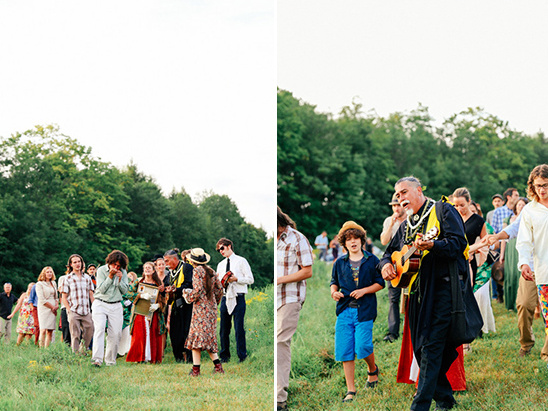 Processional wedding party with musician playing ukulele