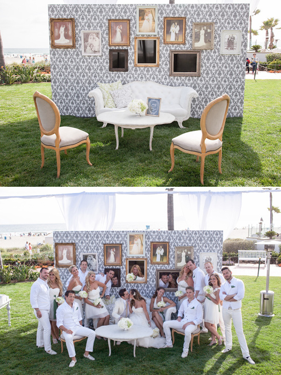 Wedding ceremony with a couple and their entourage in white