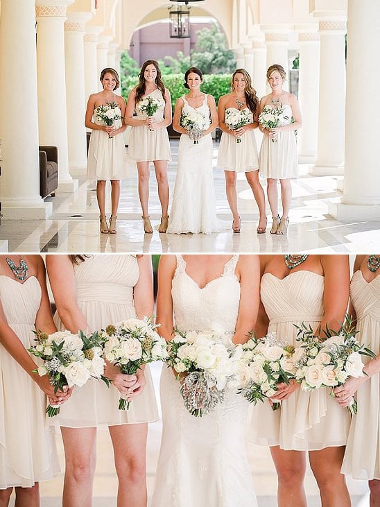 cocktail length white bridesmaids dresses