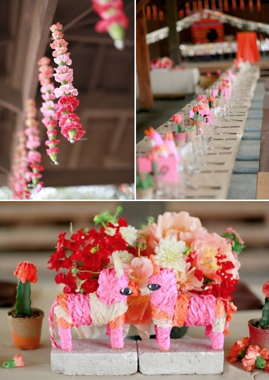 pinata centerpieces and hanging flower chains